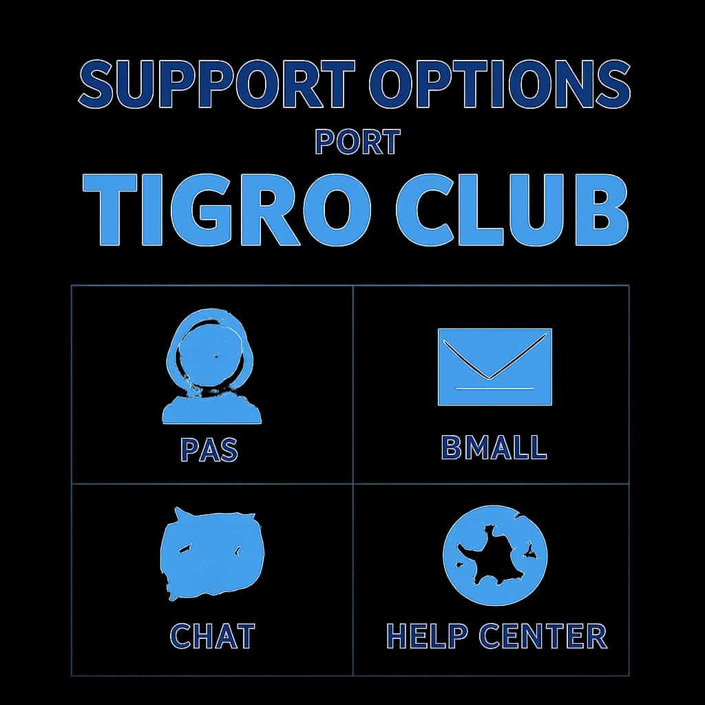 Illustration explaining support options available for Tigro Club.